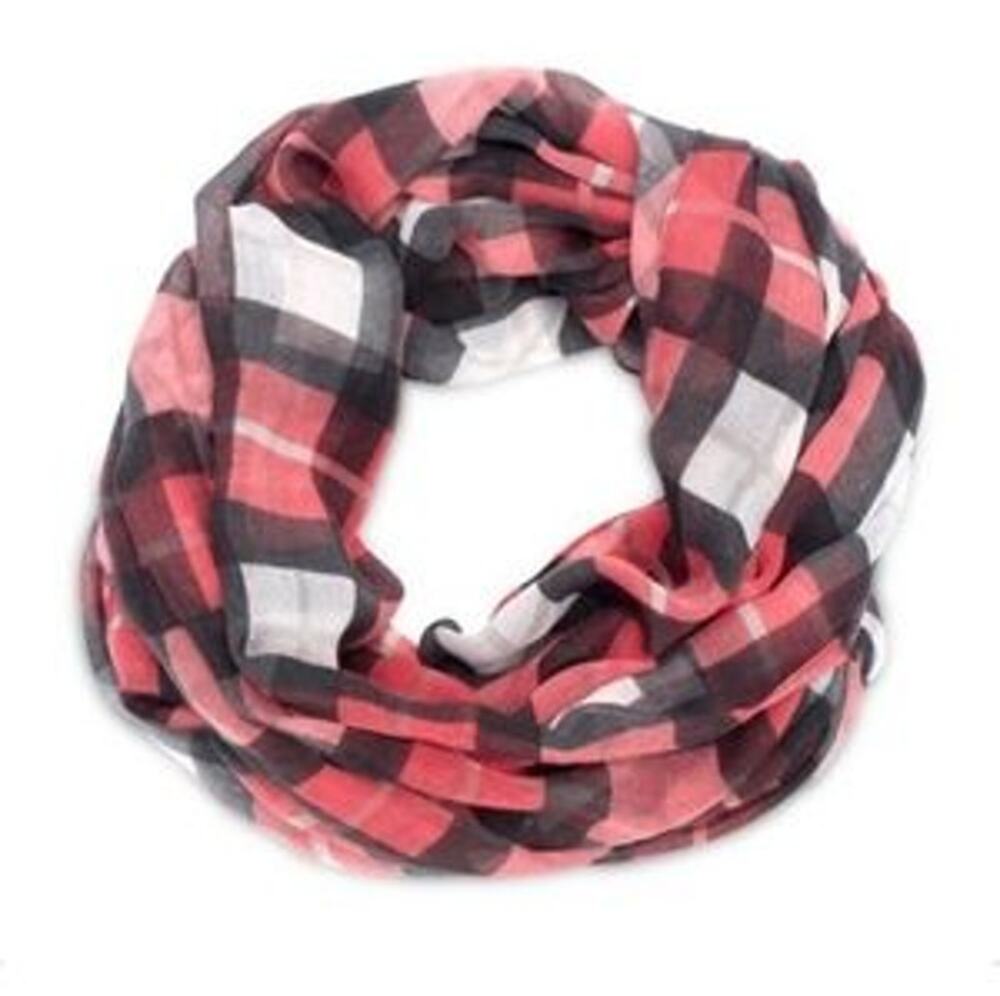 Thirty-One Check Mate Avenue Infinity Scarf Black Red White Plaid